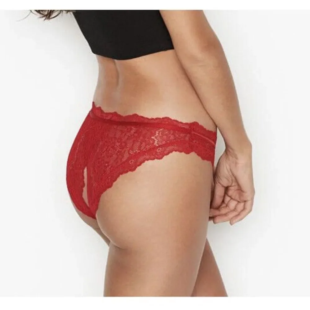 Victoria Secret Very Sexy Lace Open Crotch‎ Cheekini Red Sz L Crotchless